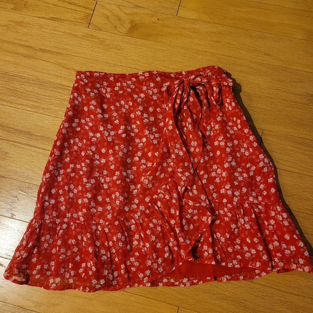 Abercrombie & Fitch Red Floral Asymmetrical